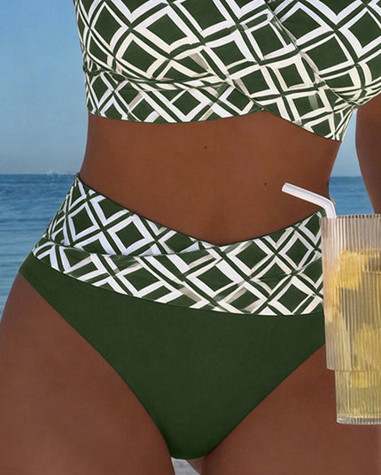 Women's High-Waist Bikini in Diamond Print with a Wrap Front