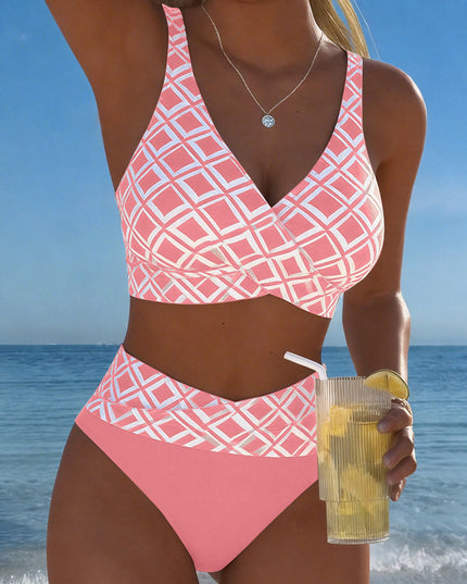 Women's High-Waist Bikini in Diamond Print with a Wrap Front