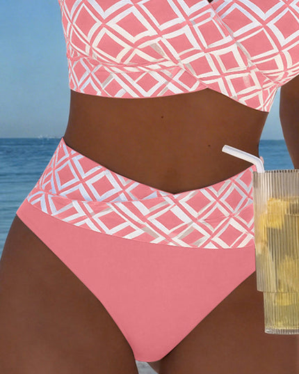 Women's High-Waist Bikini in Diamond Print with a Wrap Front