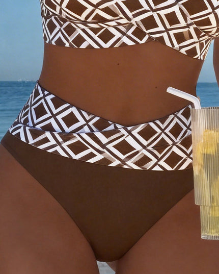 Women's High-Waist Bikini in Diamond Print with a Wrap Front