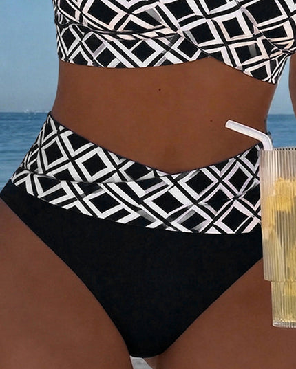 Women's High-Waist Bikini in Diamond Print with a Wrap Front