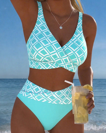Women's High-Waist Bikini in Diamond Print with a Wrap Front
