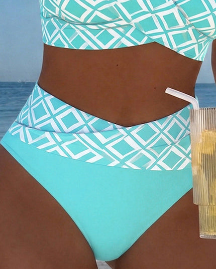 Women's High-Waist Bikini in Diamond Print with a Wrap Front