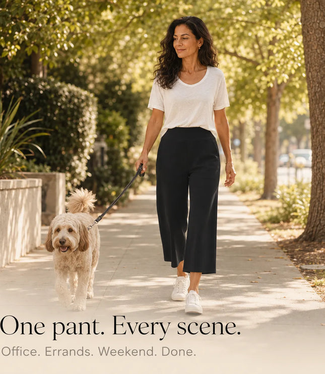 Women's High Waist Wide Leg Cropped Pocket Pants