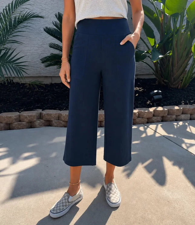 Women's High Waist Wide Leg Cropped Pocket Pants