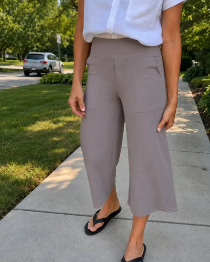 Women's High Waist Wide Leg Cropped Pocket Pants
