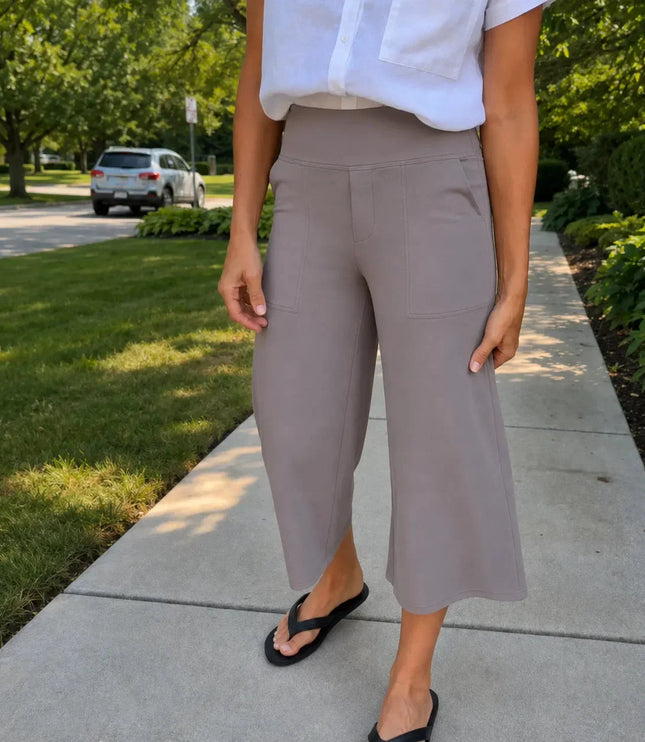 Women's High Waist Wide Leg Cropped Pocket Pants
