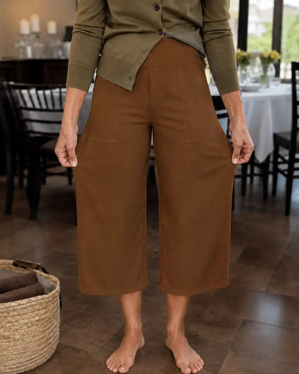 Women's High Waist Wide Leg Cropped Pocket Pants
