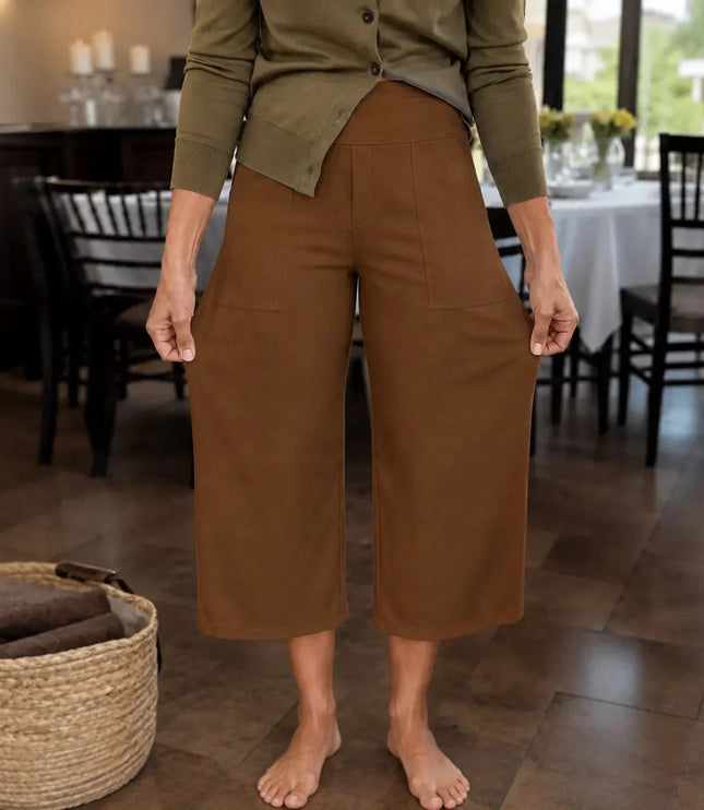 Women's High Waist Wide Leg Cropped Pocket Pants