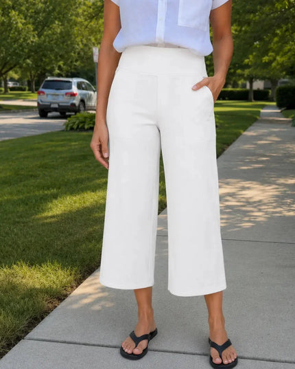 Women's High Waist Wide Leg Cropped Pocket Pants
