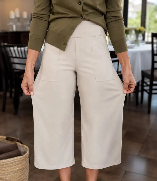 Women's High Waist Wide Leg Cropped Pocket Pants