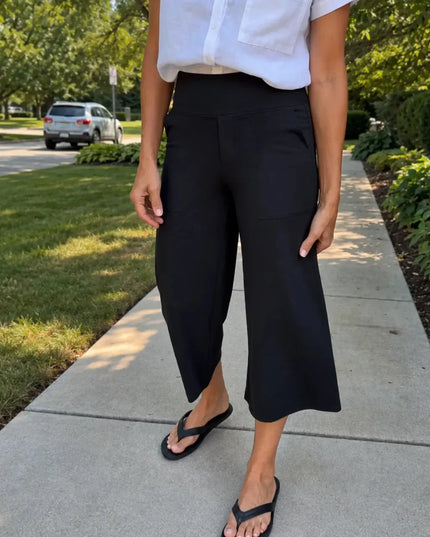 Women's High Waist Wide Leg Cropped Pocket Pants