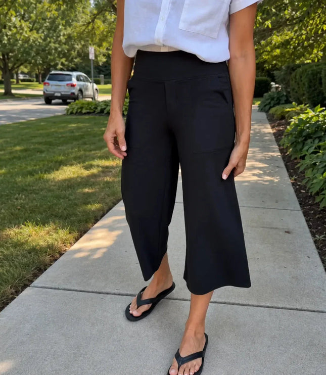 Women's High Waist Wide Leg Cropped Pocket Pants