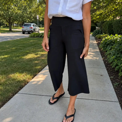 Women's High Waist Wide Leg Cropped Pocket Pants