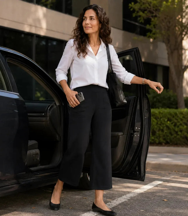 Women's High Waist Wide Leg Cropped Pocket Pants
