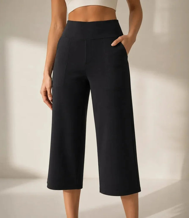 Women's High Waist Wide Leg Cropped Pocket Pants