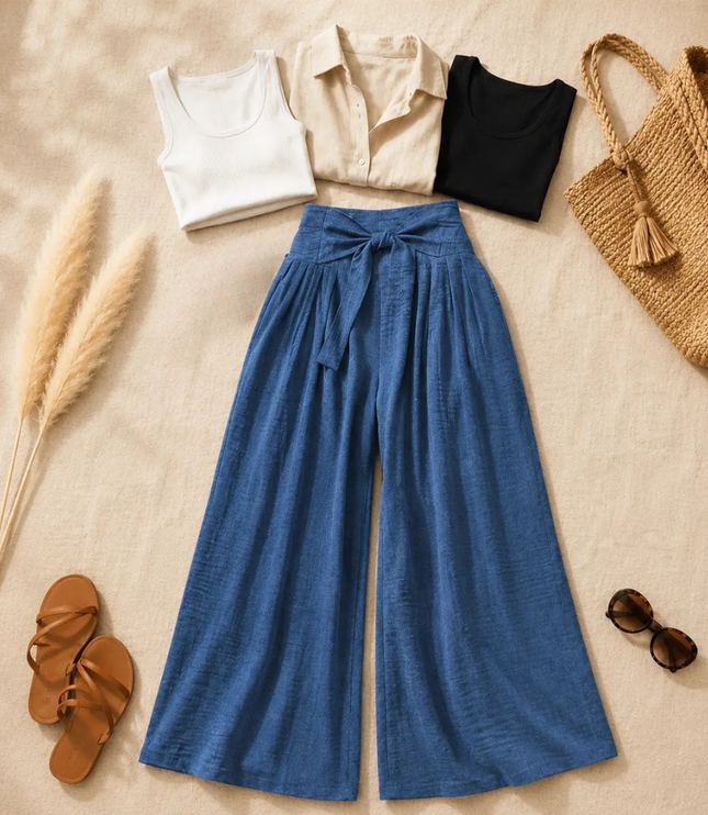 Women's High Waisted Pleated Wide Leg Dress Pants