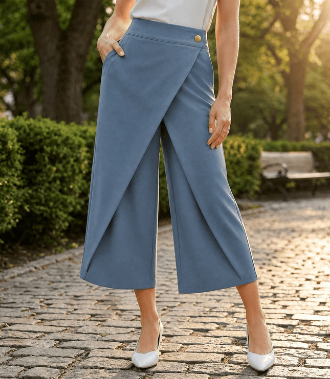 Women's High Waisted Wide Leg Wrap Front Dress Pants