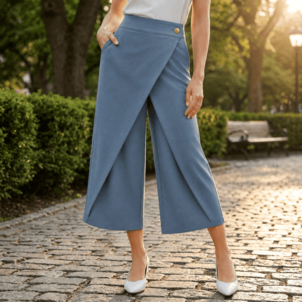 Women's High Waisted Wide Leg Wrap Front Dress Pants