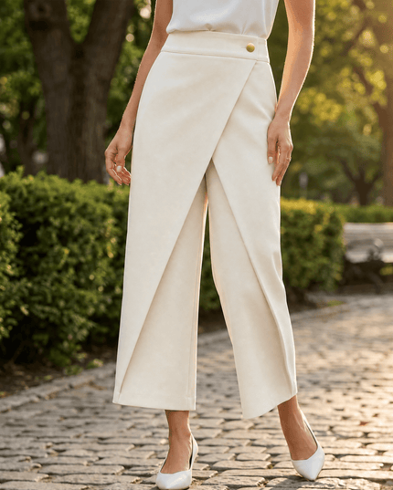 Women's High Waisted Wide Leg Wrap Front Dress Pants