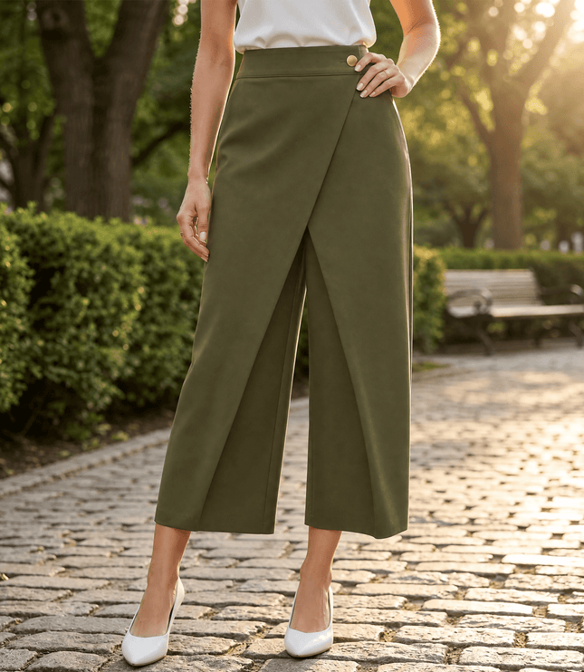 Women's High Waisted Wide Leg Wrap Front Dress Pants