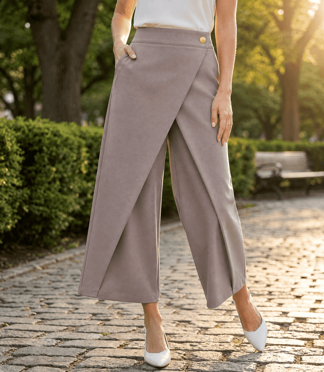 Women's High Waisted Wide Leg Wrap Front Dress Pants