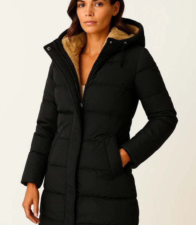 Women's Hooded Longline Quilted Winter Puffer Jacket