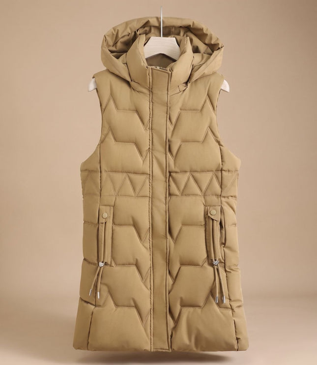 Women's Hooded Longline Zip-Up Quilted Puffer Vest