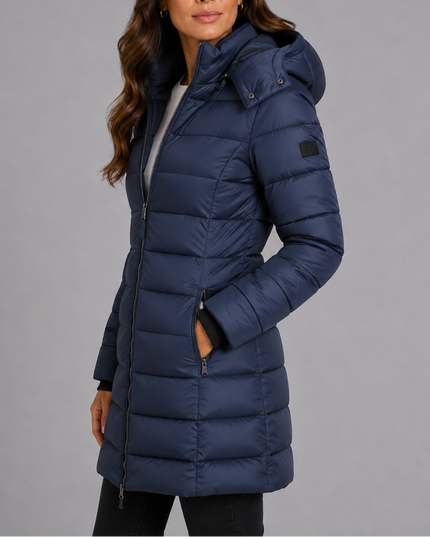 Women's Hooded Puffer Coat with Elastic Cuffs