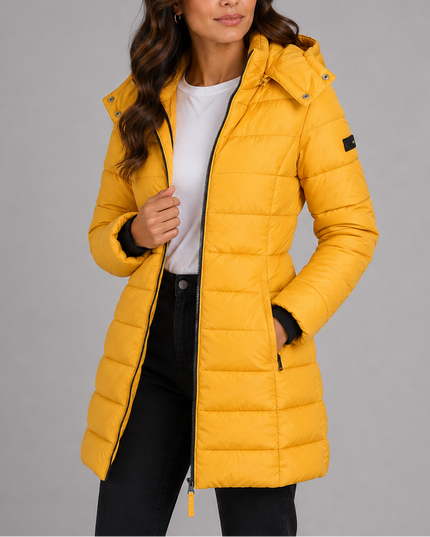 Women's Hooded Puffer Coat with Elastic Cuffs