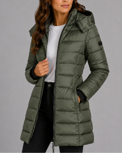 Women's Hooded Puffer Coat with Elastic Cuffs
