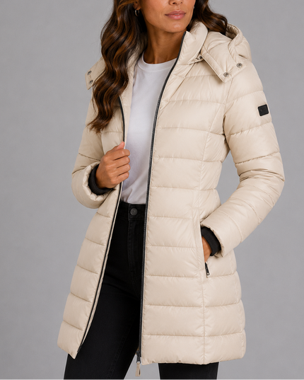 Women's Hooded Puffer Coat with Elastic Cuffs
