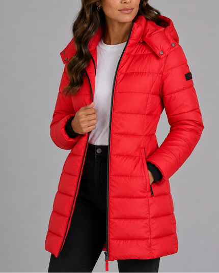 Women's Hooded Puffer Coat with Elastic Cuffs