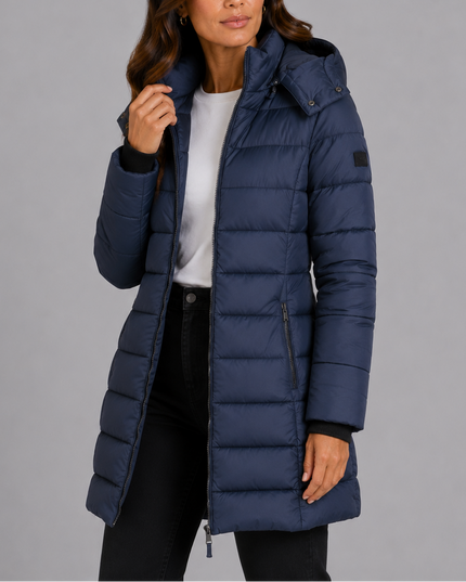 Women's Hooded Puffer Coat with Elastic Cuffs