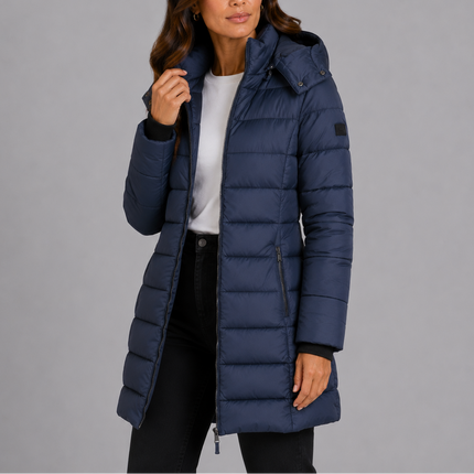 Women's Hooded Puffer Coat with Elastic Cuffs