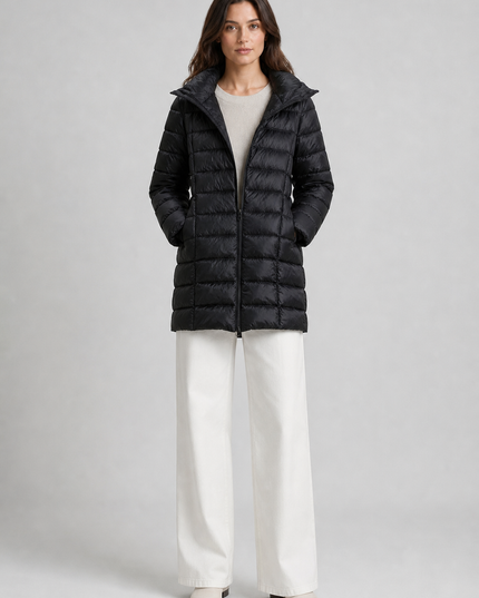 Women's Hooded Quilted Longline Winter Puffer Coat