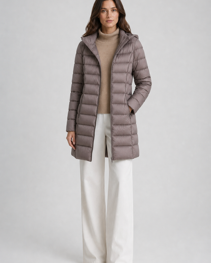 Women's Hooded Quilted Longline Winter Puffer Coat