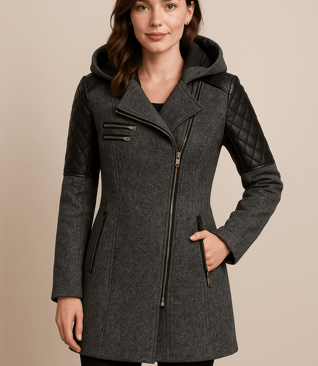 Women's Hooded Quilted Sleeve Longline Winter Coat