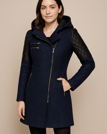 Women's Hooded Quilted Sleeve Longline Winter Coat