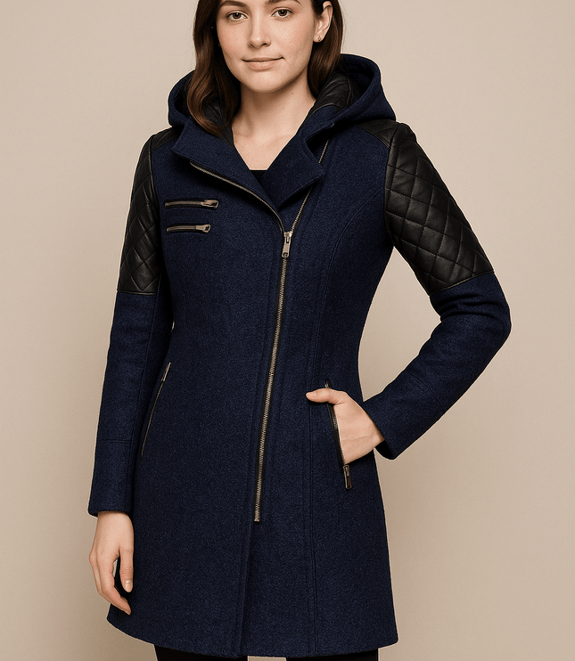 Women's Hooded Quilted Sleeve Longline Winter Coat
