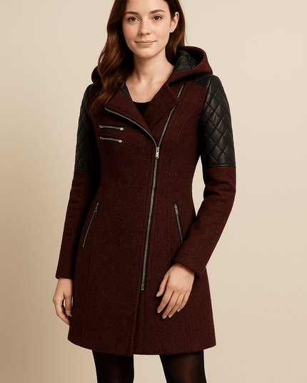 Women's Hooded Quilted Sleeve Longline Winter Coat