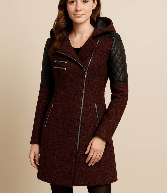 Women's Hooded Quilted Sleeve Longline Winter Coat