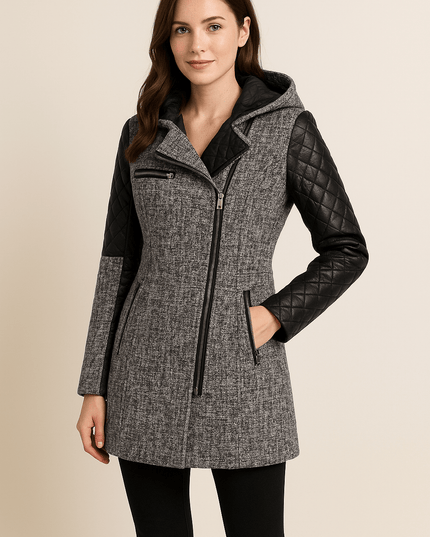 Women's Hooded Quilted Sleeve Longline Winter Coat