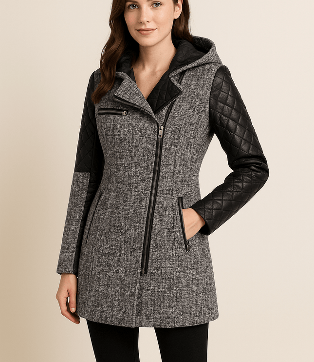 Women's Hooded Quilted Sleeve Longline Winter Coat