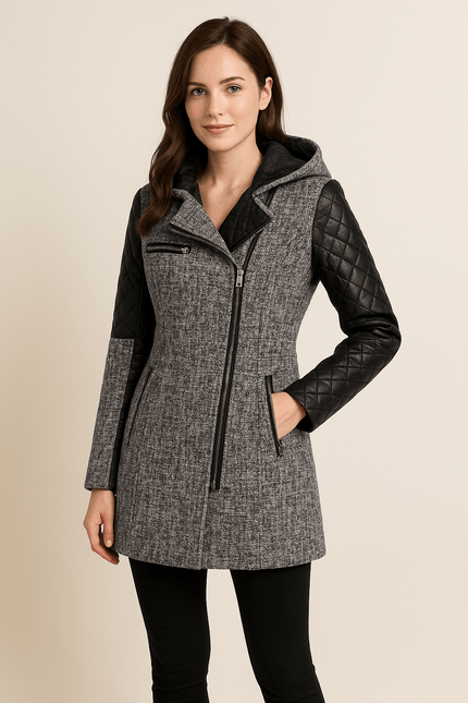 Women's Hooded Quilted Sleeve Longline Winter Coat