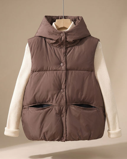 Women's Hooded Quilted Sleeveless Winter Puffer Vest