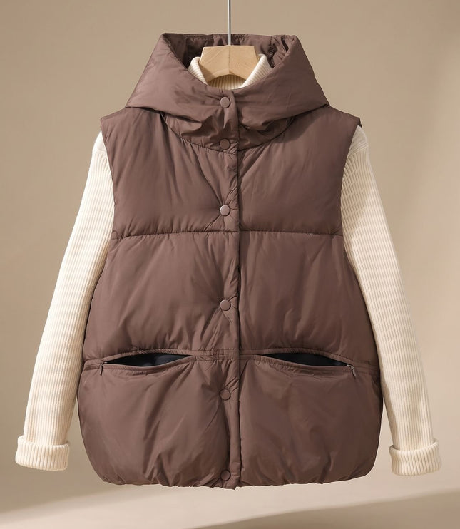 Women's Hooded Quilted Sleeveless Winter Puffer Vest