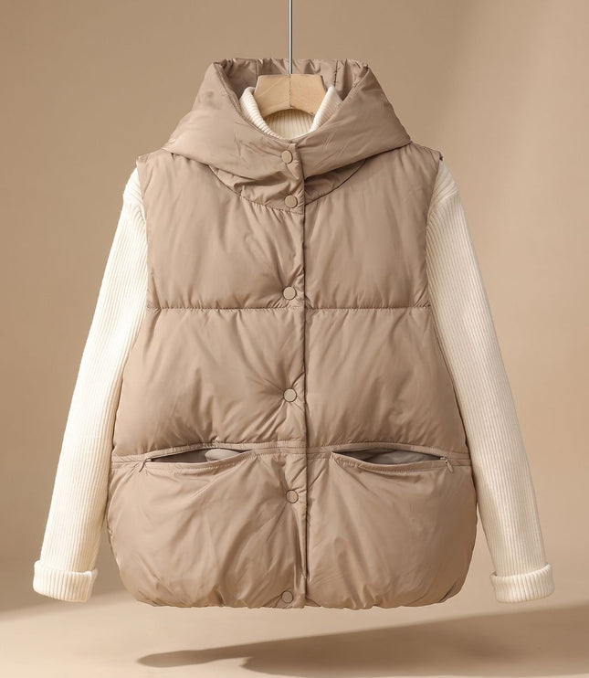 Women's Hooded Quilted Sleeveless Winter Puffer Vest