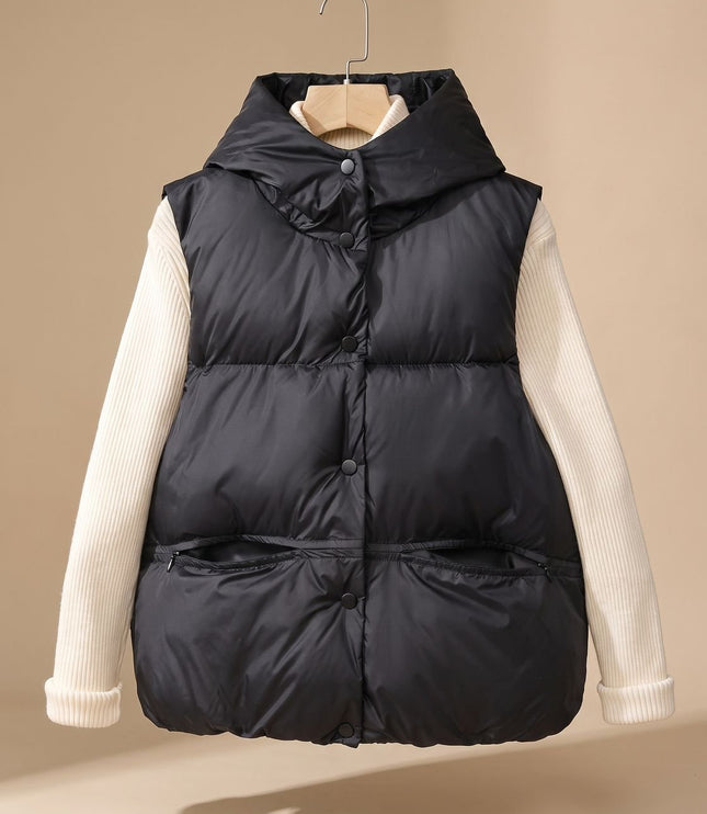 Women's Hooded Quilted Sleeveless Winter Puffer Vest