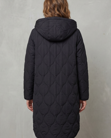 Women's Hooded Wave Quilted Longline Puffer Coat